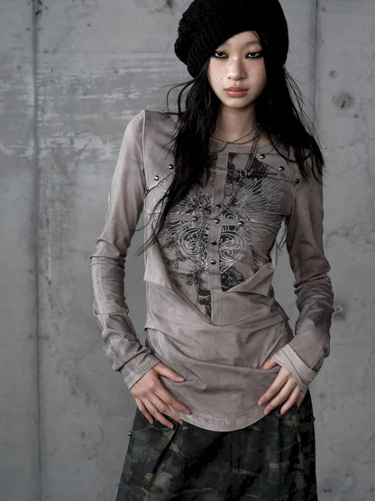 Deconstructed Print Long-Sleeve Knit Base【s0000014117】