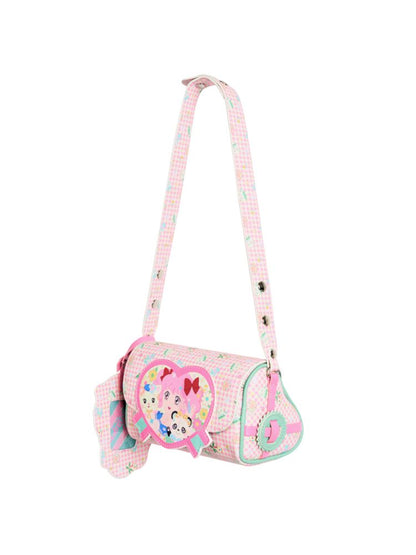 Pink Check Printed Heart Maiden Crossbody Bag【s0000009065】