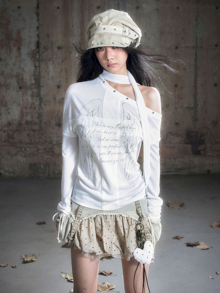 Cross Print Long Sleeve Knit Slouchy T-Shirt【s0000013892】