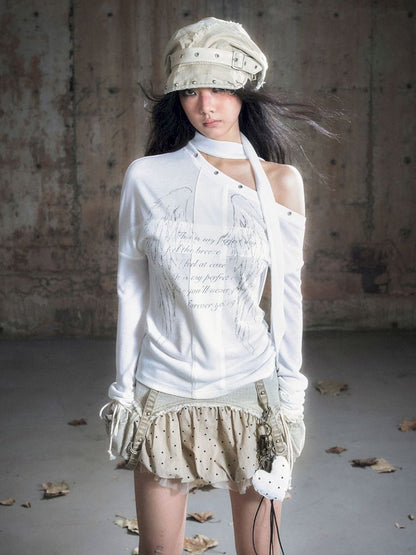 Cross Print Long Sleeve Knit Slouchy T-Shirt【s0000013892】