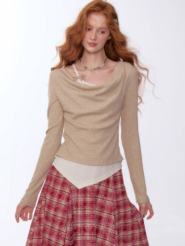 Slim Fit Top Long Sleeve Knit T-Shirt【s0000014354】