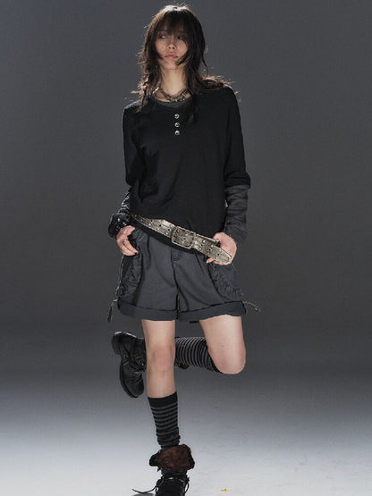 Paneled Punk Long Sleeved T Shirt【s0000016236】