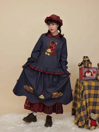 Teddy bear embroidered denim skirt【s0000014176】