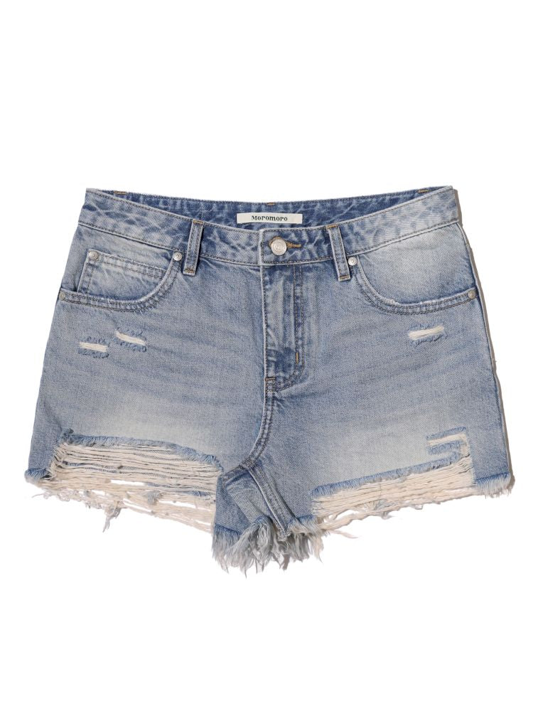 Leather label denim super short pants【s0000013435】