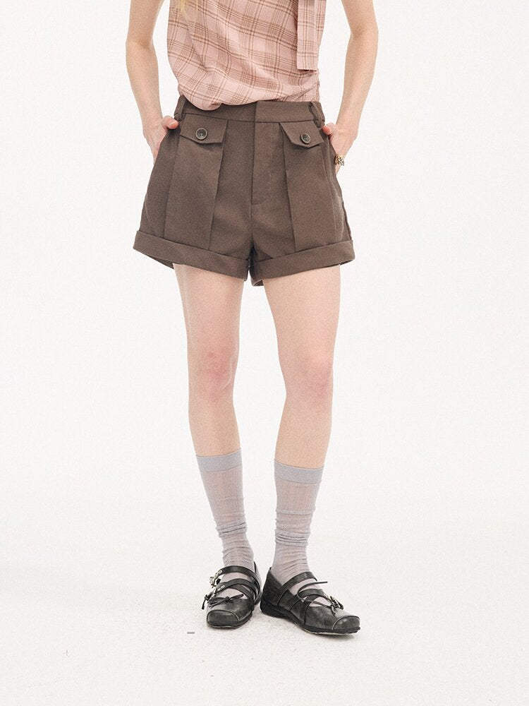 Wool Pinch Pleated Curled Shorts【s0000015904】