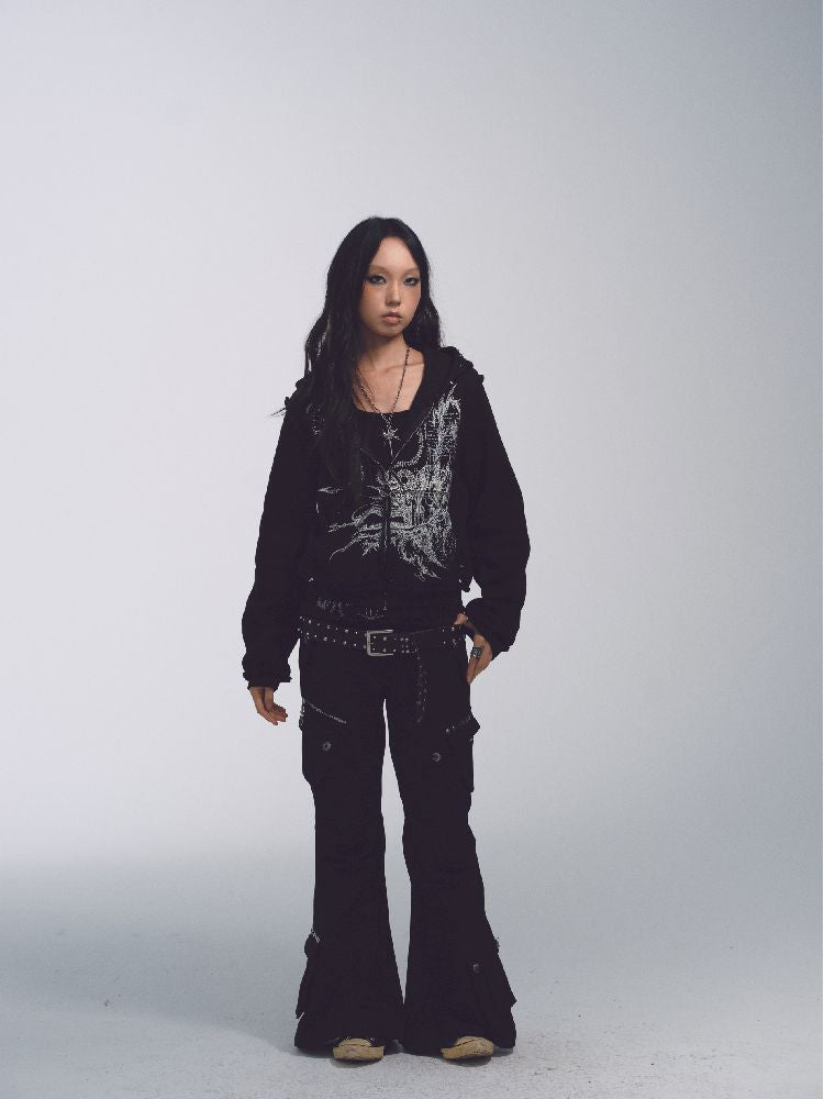 Printed Sweatshirt Studded Hoodie【s0000011232】