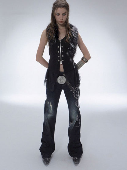 Frayed Layered Silhouette Denim Pants【s0000013903】