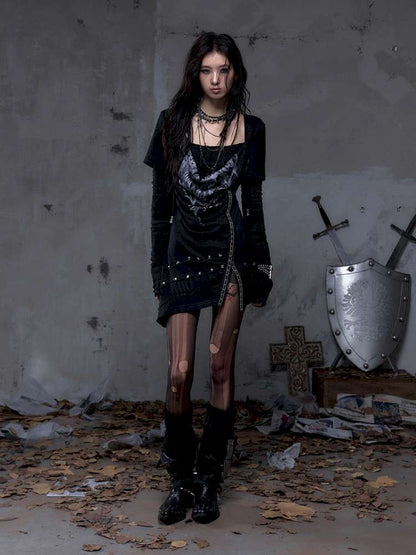 Patchwork long-sleeve layered dress【s0000014465】