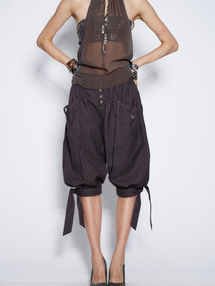 Suit Fabric Lace Up Crop Bloomer【s0000016682】
