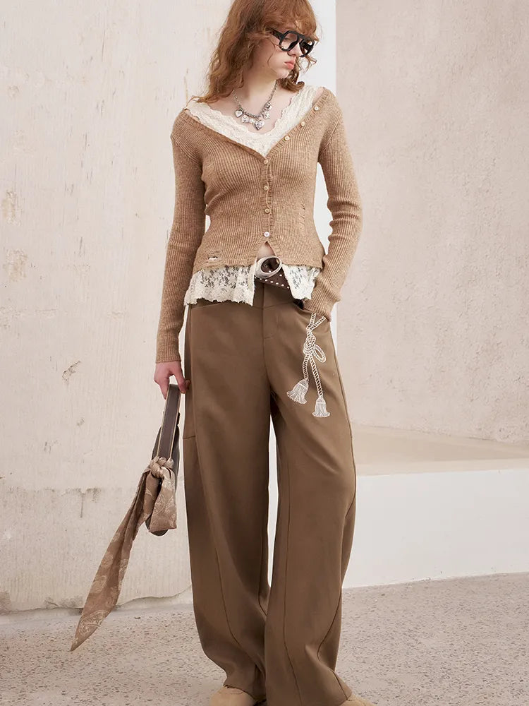 Loose-Knot Straight-Leg Wide-Leg Pants【s0000014046】