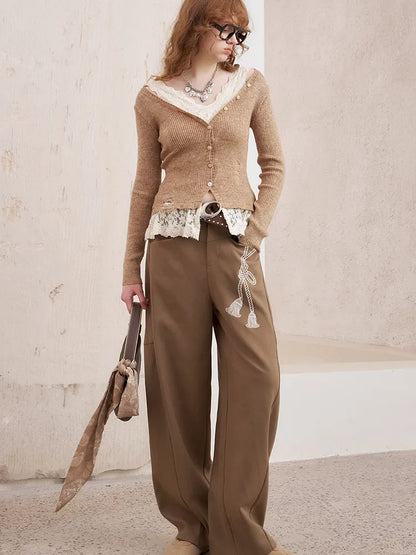 Loose-Knot Straight-Leg Wide-Leg Pants【s0000014046】