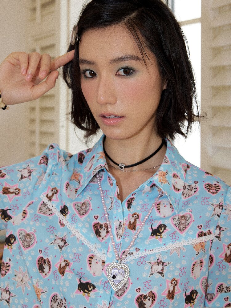 Lace Printed Short Sleeve Shirt【s0000016653】