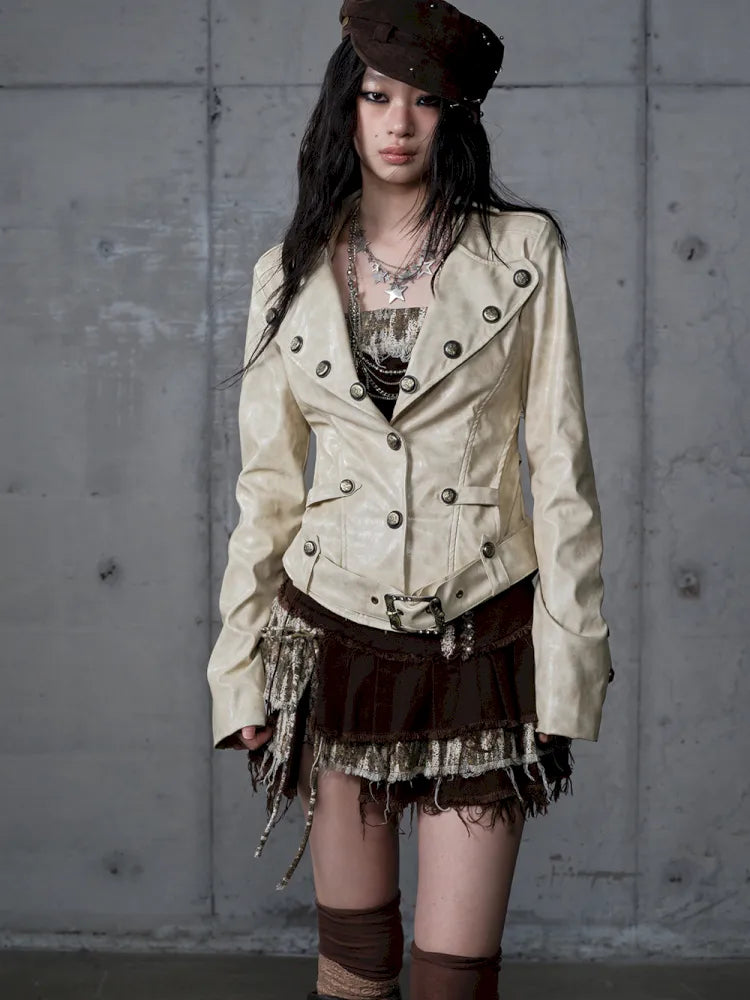 Slim-Fit Short Leather Jacket【s0000013945】