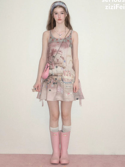 American Cat Print Vintage Vest Dress【s0000017680】