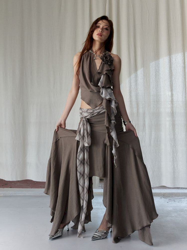 Swing Neck Vest Half Bodycon Skirt【s0000013217】