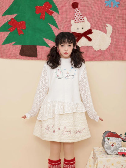 Embroidery Childish White Knit Sweater【s0000011199】