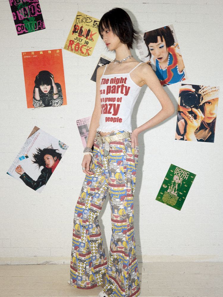 Full print manga micro flare pants【s0000012417】