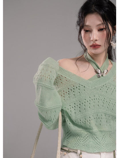 Openwork Woolen Halterneck Set【s0000015746】