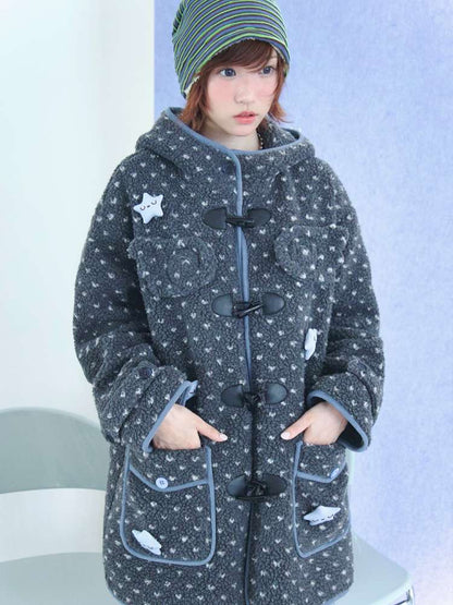 Old-fashioned Gray Horn Buckle Hooded Jacket【s0000014699】