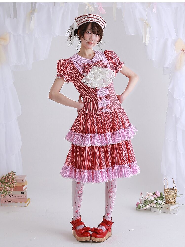 Vintage Red Striped Skirt Dress【s0000016551】