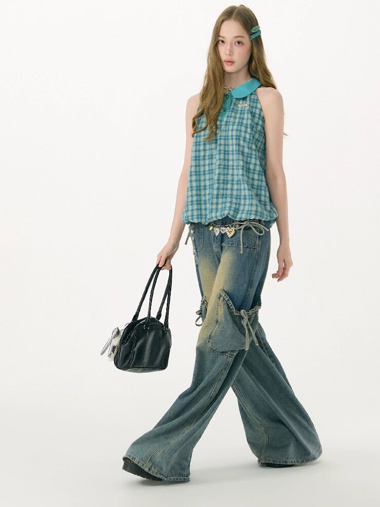 Summer Plaid Doll Collar Vest Top【s0000017153】