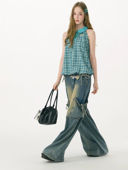 Summer Plaid Doll Collar Vest Top【s0000017153】