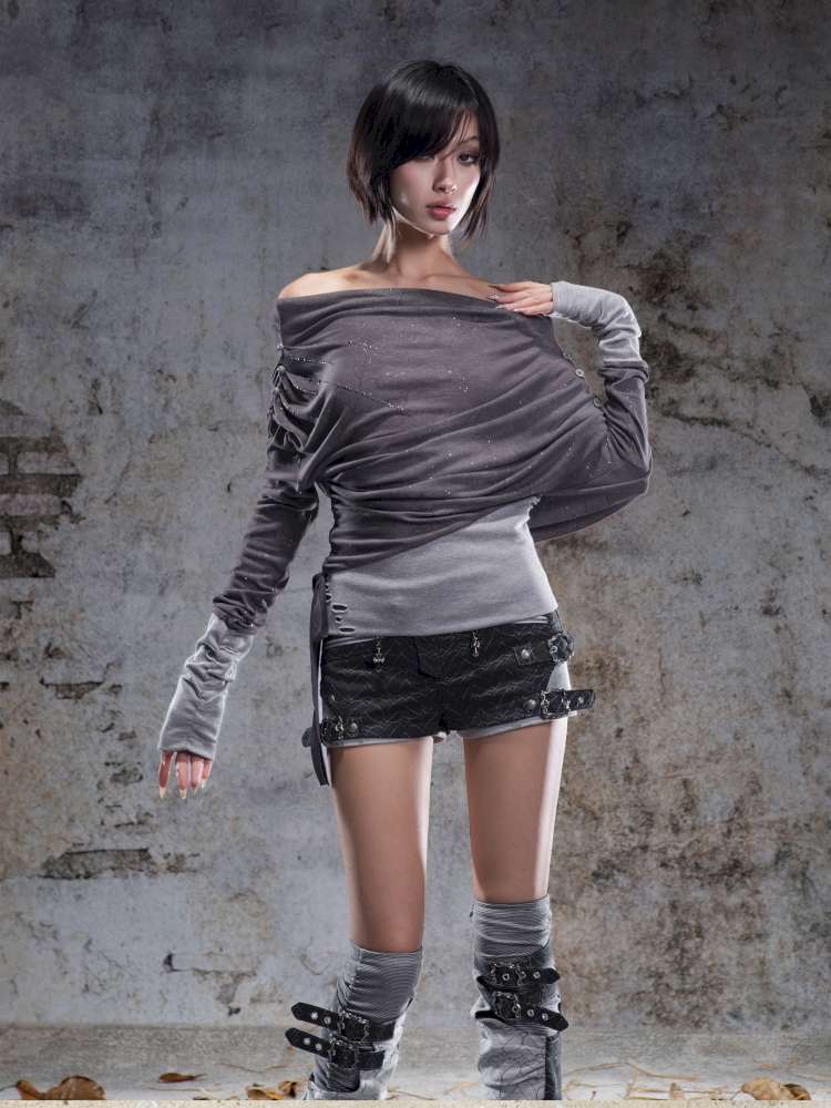 Off-the-shoulder knit top【s0000014488】