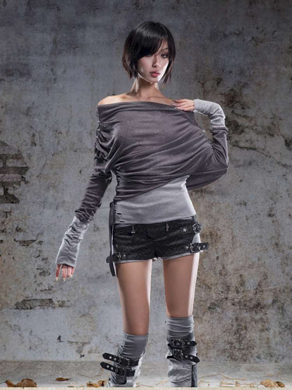 Off-the-shoulder knit top【s0000014488】