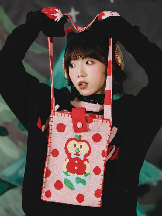 Polka Dot Stripe Knit Crossbody Computer Bag【s0000005689】