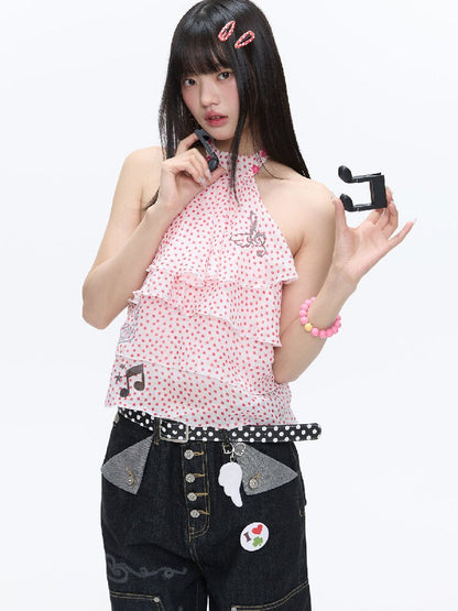 Pink Polka Dot Halterneck Sling【s0000016400】