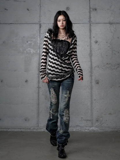 Two-Piece Set Striped Knit Top【s0000013953】