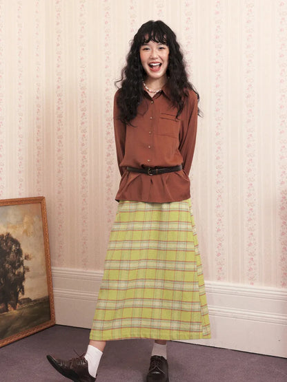 Retro Versatile Wool Plaid Long Skirt【s0000013993】