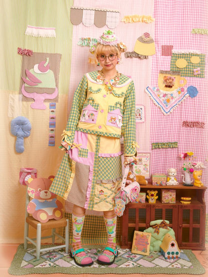 Jacket & Patchwork Half Skirt Set【s0000013703】