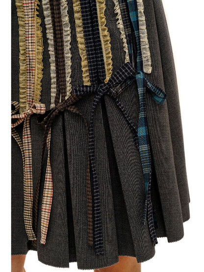 Fake Plaid Lace Pleated Skirt【s0000016088】