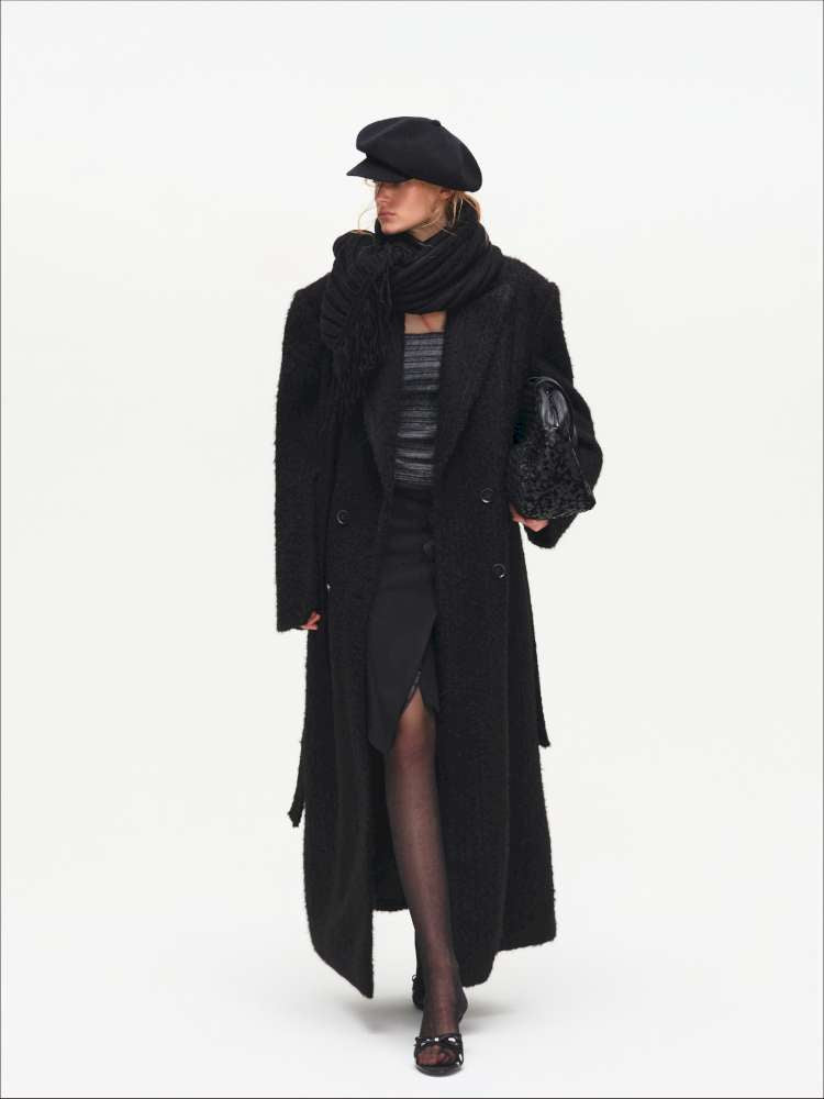 Black Woolen Loose Double-Breasted Coat【s0000014875】