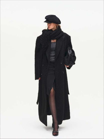 Black Woolen Loose Double-Breasted Coat【s0000014875】