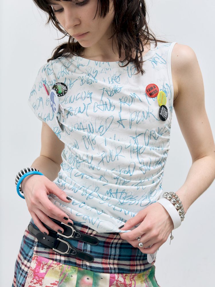 Letter Printed Pleated T-Shirt【s0000012415】