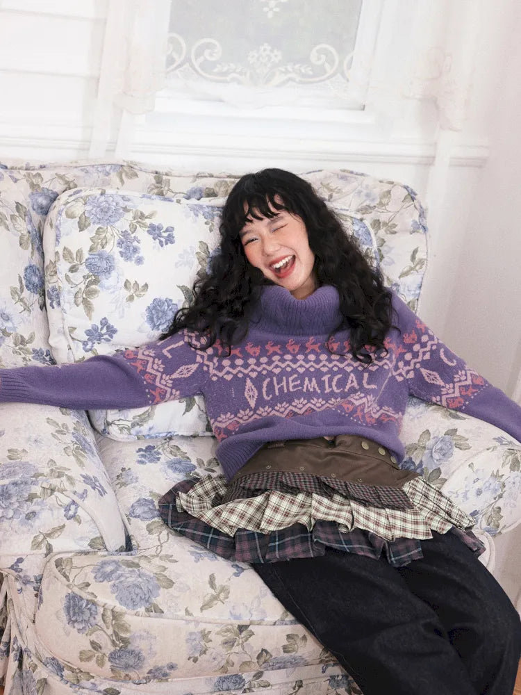 Two-Way Fair Isle Chunky Knit Pullover Sweater【s0000013994】