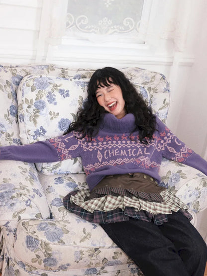 Two-Way Fair Isle Chunky Knit Pullover Sweater【s0000013994】