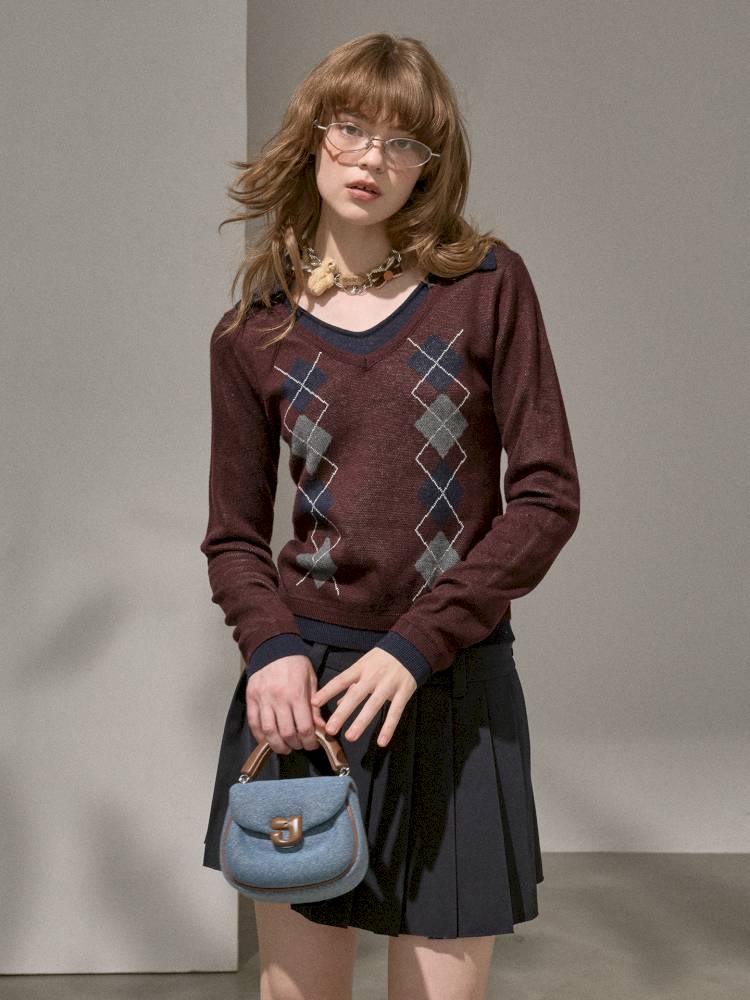 Contrast-Color Slim-Fit Pullover【s0000014405】