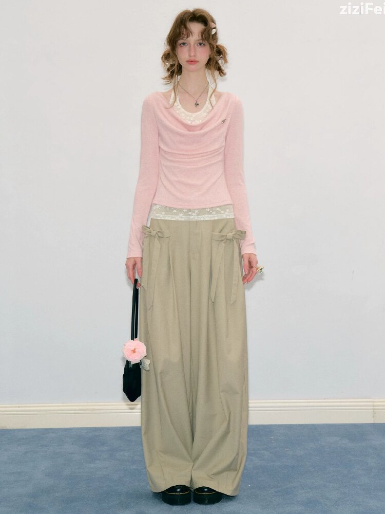 Soft Bow Drape Casual Wide Pants【s0000017874】