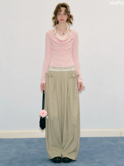 Soft Bow Drape Casual Wide Pants【s0000017874】