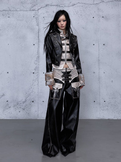 Fake Two Pieces Leather Trousers【s0000015542】