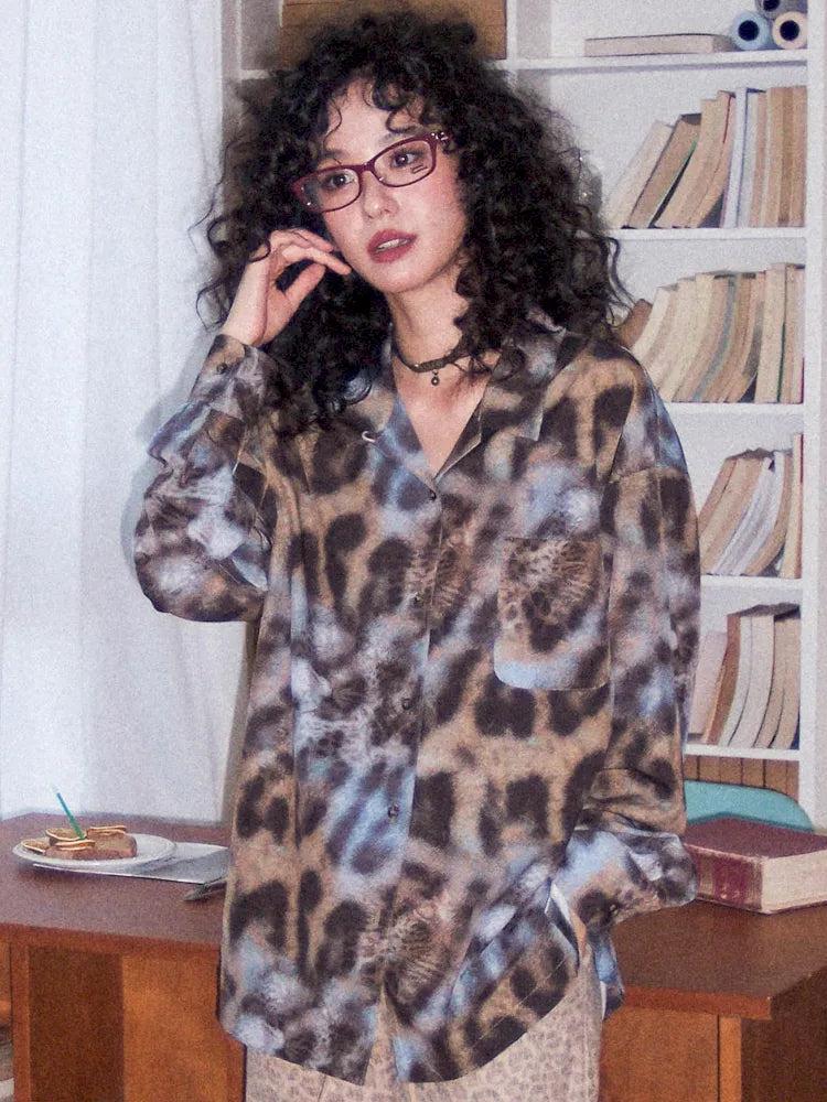 Leopard Print Cuban Collar Long-Sleeve Shirt【s0000013988】