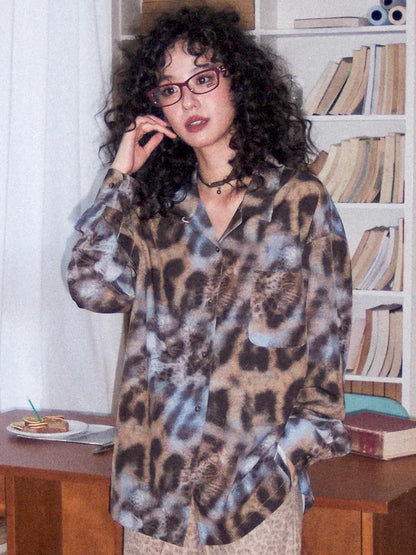 Leopard Print Cuban Collar Long-Sleeve Shirt【s0000013988】