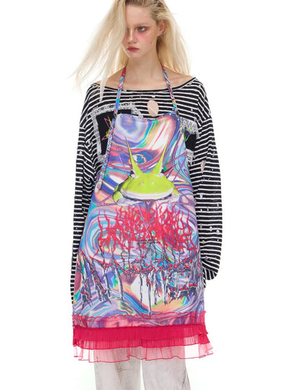 Lace rivet punk lace-up apron【s0000012970】