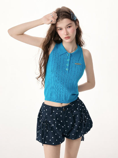 Bubble Halter Polo Knit Tank Top【s0000017256】