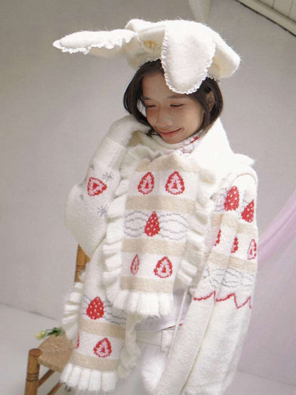 Cream Strawberry Cake Jacquard Scarf【s0000014526】