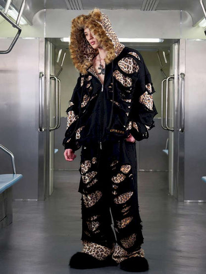 Leopard Print Rip Double Sweatshirt【s0000014646】