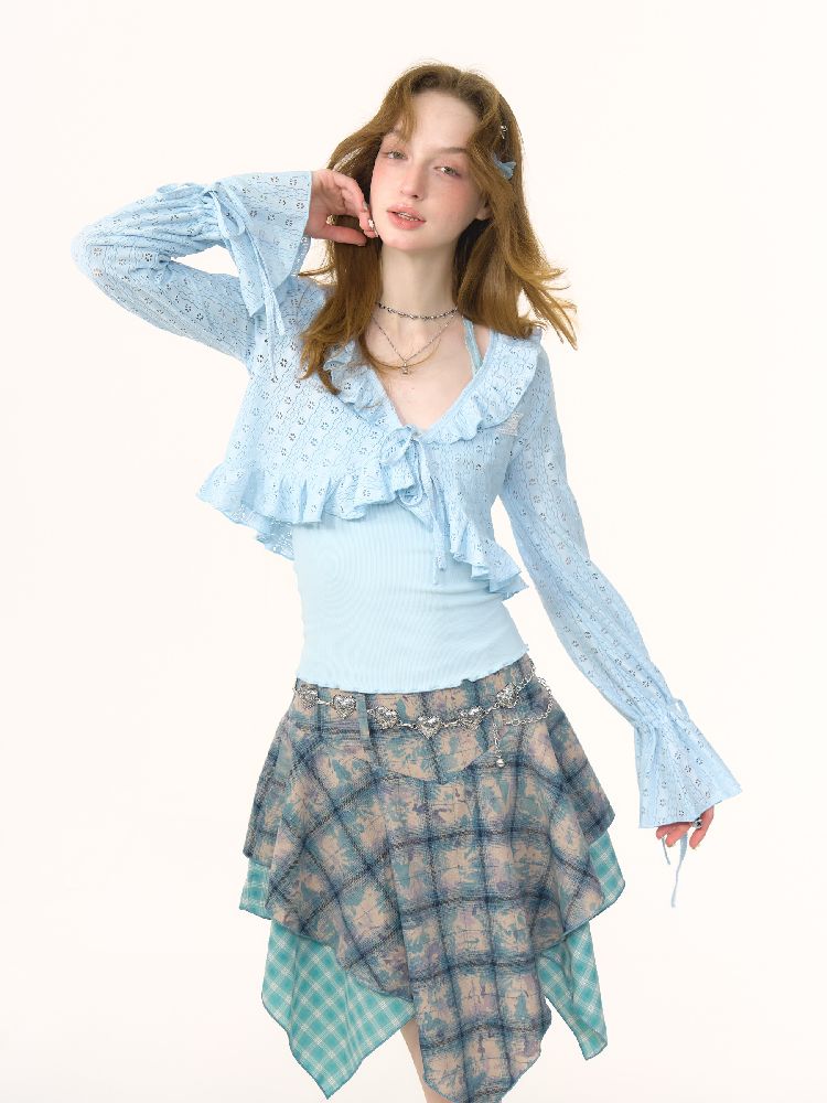 Lace Hollow Tie Knit Cardigan【s0000012228】